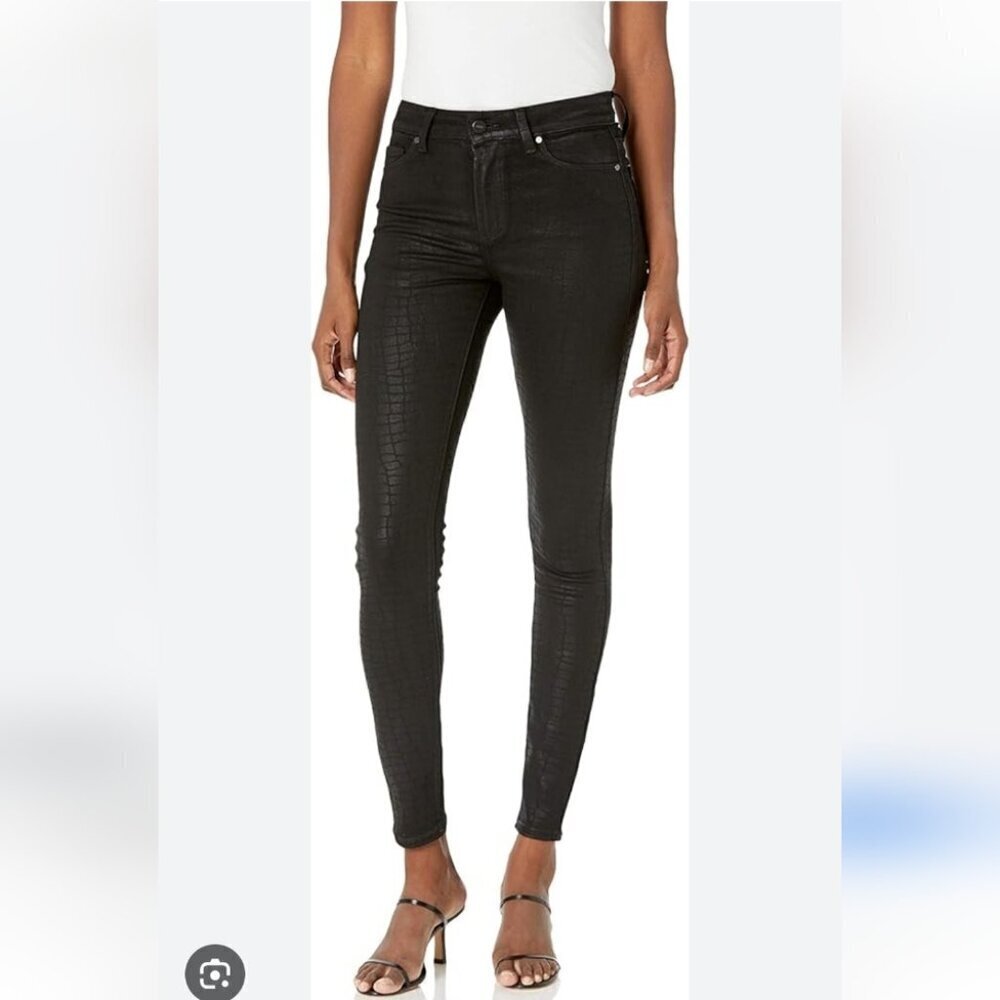 PAIGE | Hoxton Jeans Ultra Skinny Ankle Black Croc Luxe Coating Sz 29